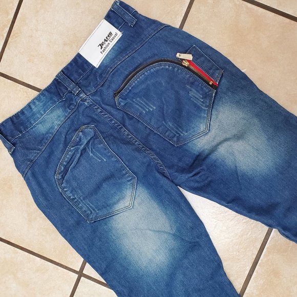 Red Zipper Accent Distressed Fade Blue Stretchy Denim Skinny Jeans - Picture 9 of 10